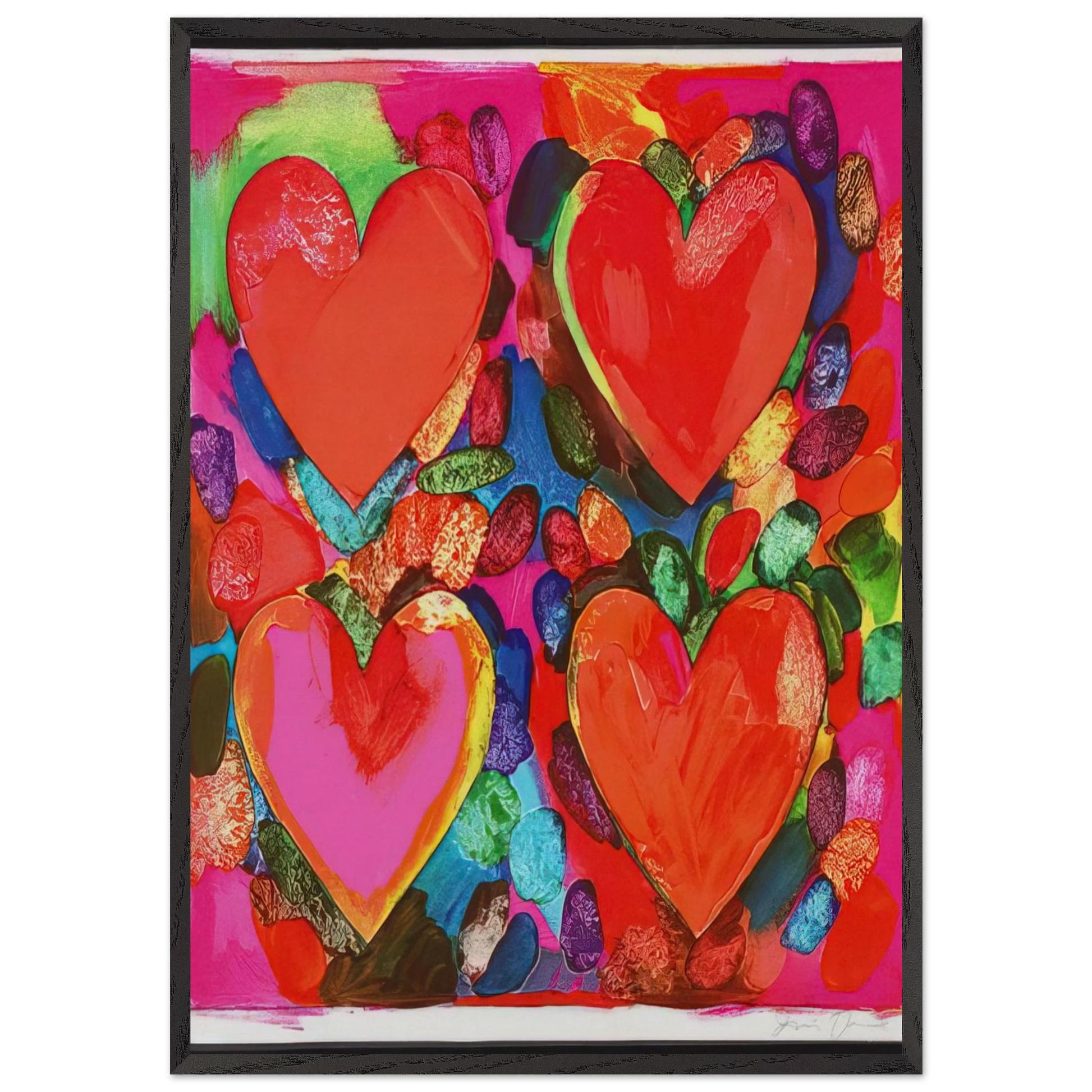 FOUR HEARTS 1969 - Jim Dine Framed Art Print – Black Wooden Frame - Default Title - -Framed Art Print
