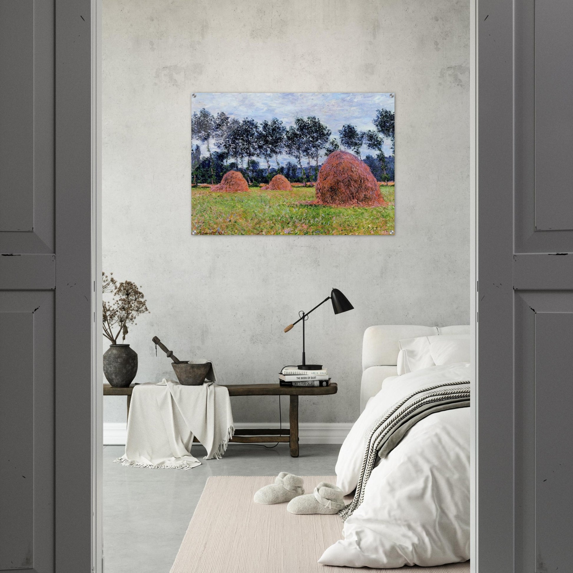 Haystacks, Overcast Day - claude monet Acrylic Print - 70x100 cm / 28x40″ inches | claude monet Wall Art | claude monet Prints