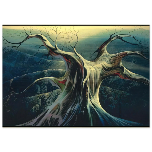 Moonlit Tree Trunk - Eyvind Earle Brushed Aluminum Print - 70x100 cm / 28x40 inches | Eyvind Earle Aluminum Print | Eyvind Earle Prints