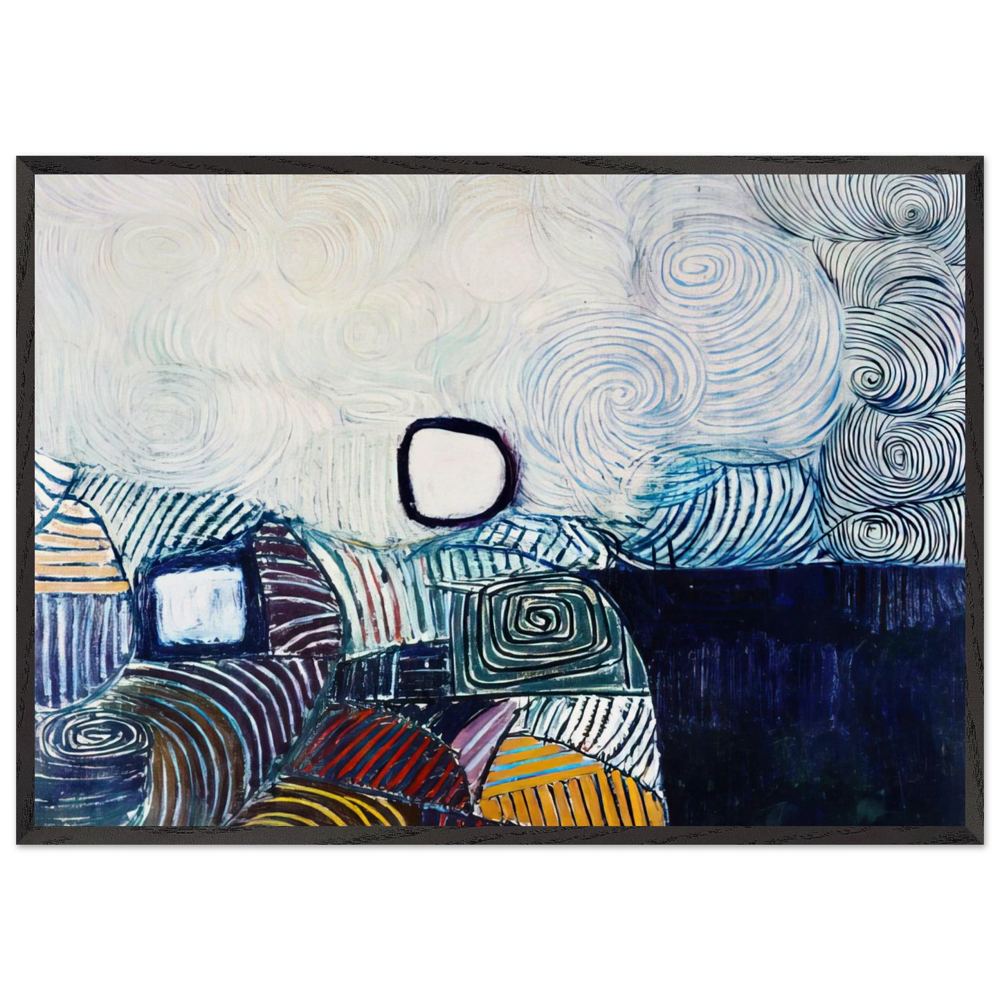 SPIRAL DEVELOPMENT IN GREEN VIOLET BLUE GOLD 1951 - Victor Pasmore Framed Art Print – Black Wooden Frame - Default Title - -Framed Art Print