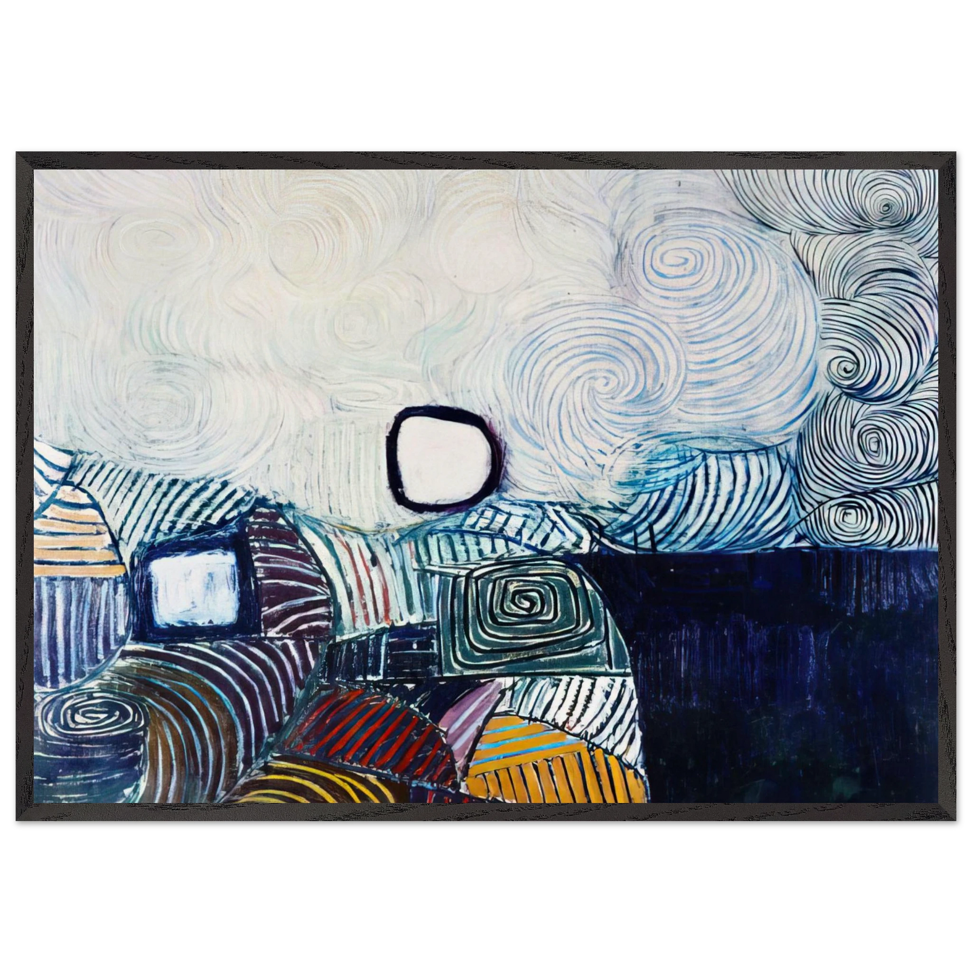 SPIRAL DEVELOPMENT IN GREEN VIOLET BLUE GOLD 1951 - Victor Pasmore Framed Art Print – Black Wooden Frame - Default Title - -Framed Art Print