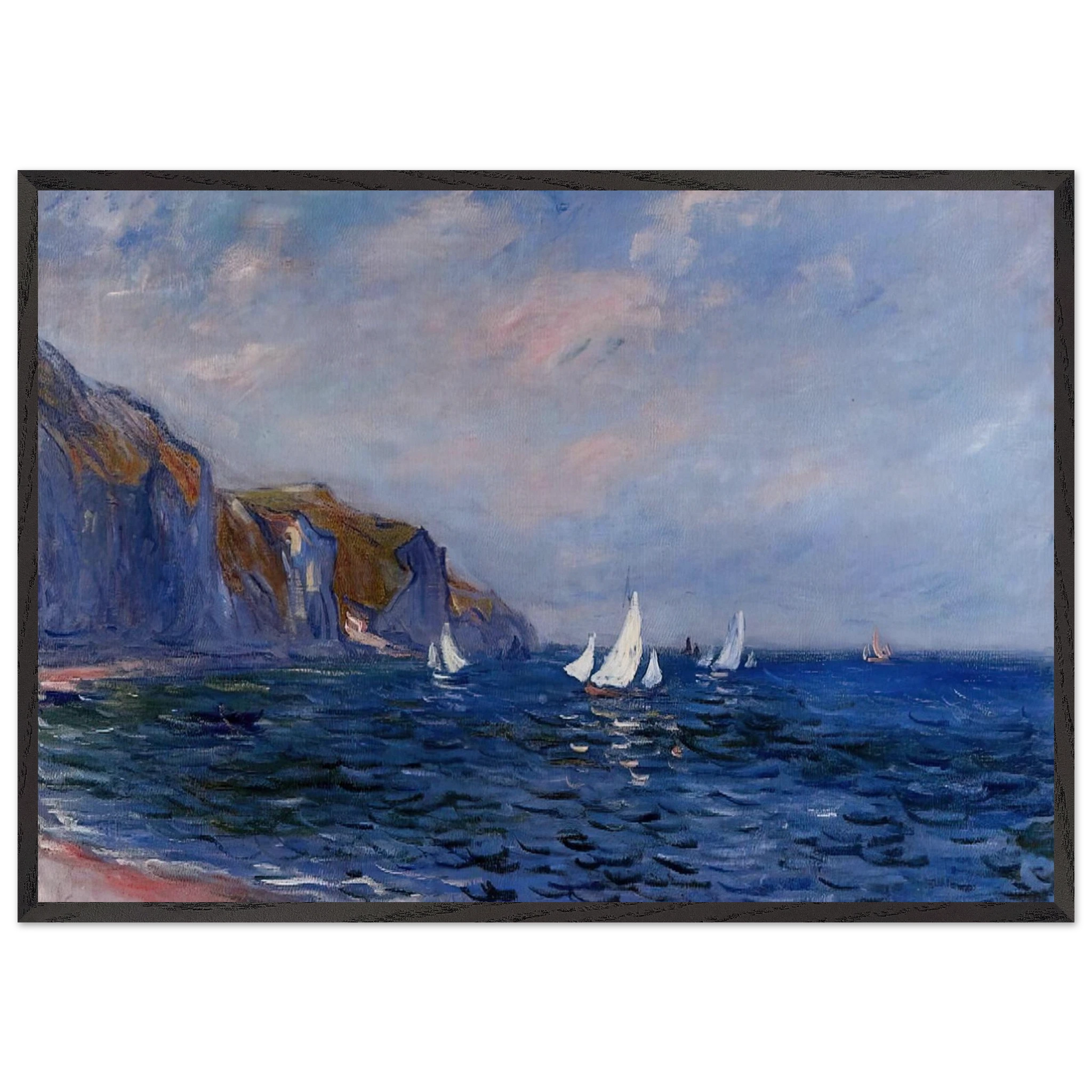 Cliffs and Sailboats at Pourville - claude monet Framed Art Print – Black Wooden Frame - Default Title - -Framed Art Print