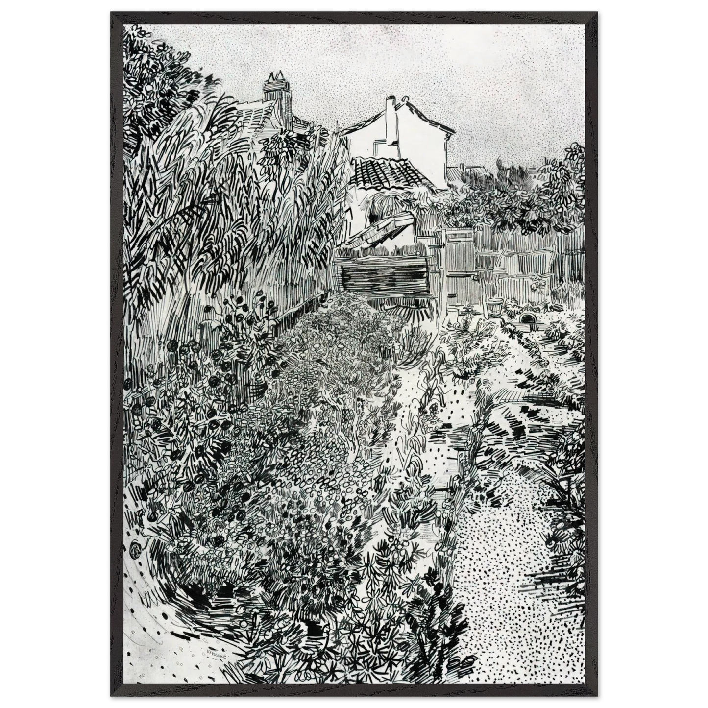 The Garden with Flowers - Vincent van Gogh Framed Art Print – Black Wooden Frame - Default Title - -Framed Art Print