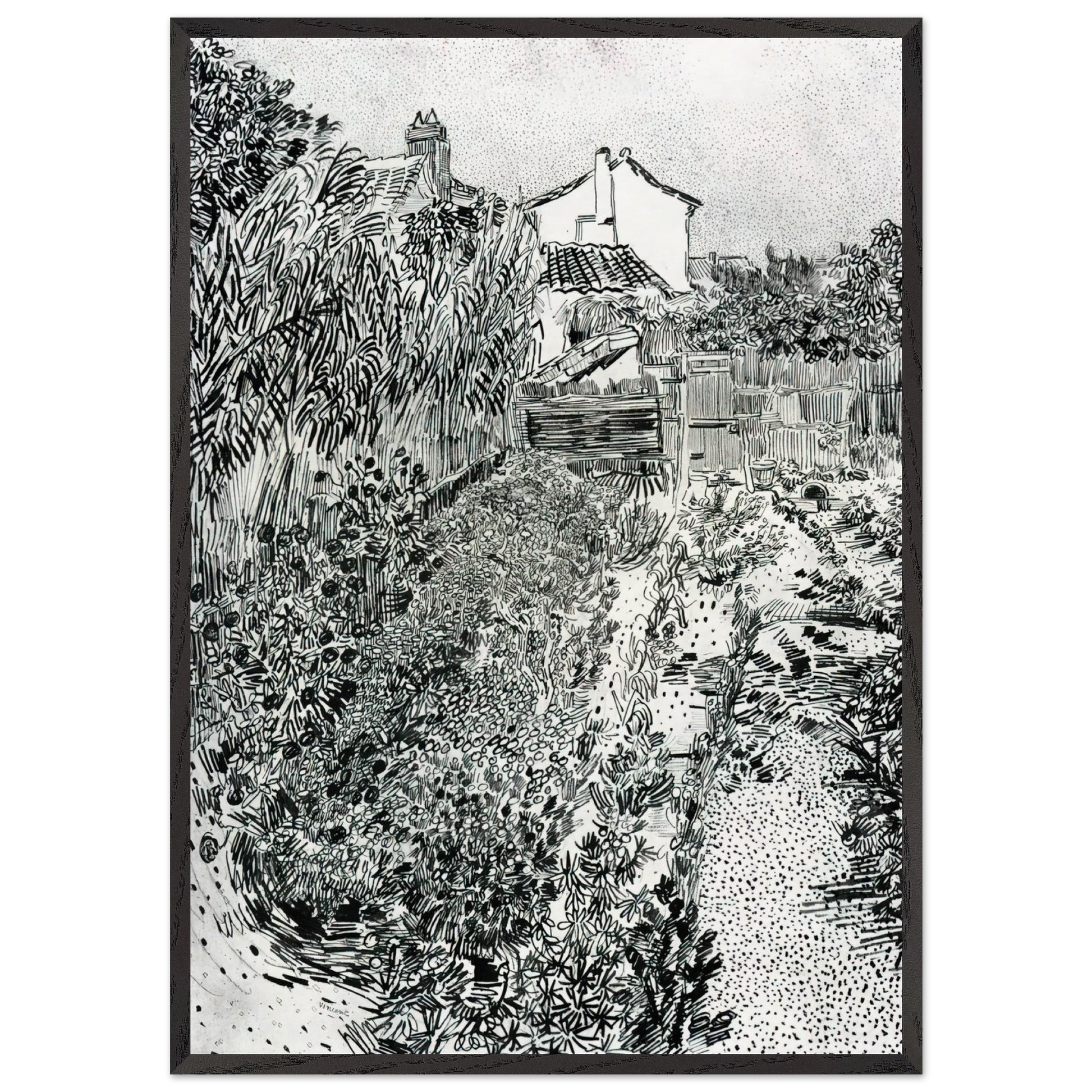 The Garden with Flowers - Vincent van Gogh Framed Art Print – Black Wooden Frame - Default Title - -Framed Art Print