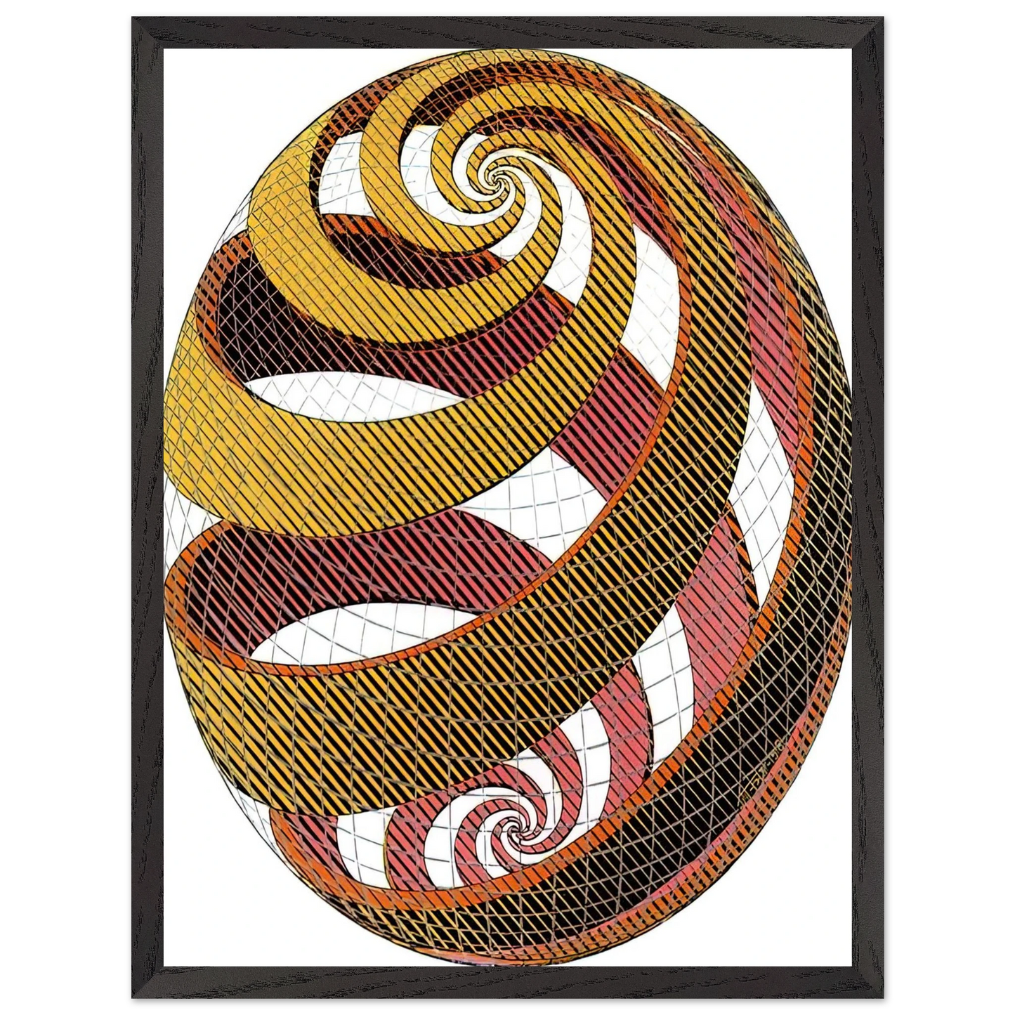 MC Escher - SPHERE SPIRALS Wall Art - 30x40 cm / 12x16 inches - Premium Wooden Framed Poster With Fine Art Paper - Wood frame