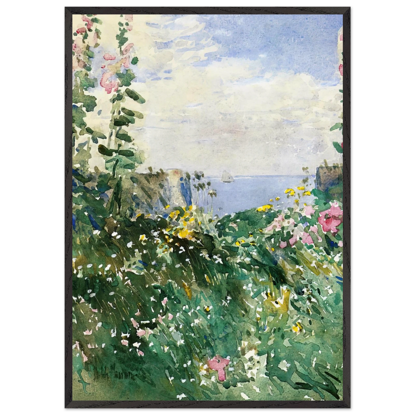 Isles of Shoals Garden Appledore - Childe Hassam Framed Art Print – Black Wooden Frame - Default Title - -Framed Art Print