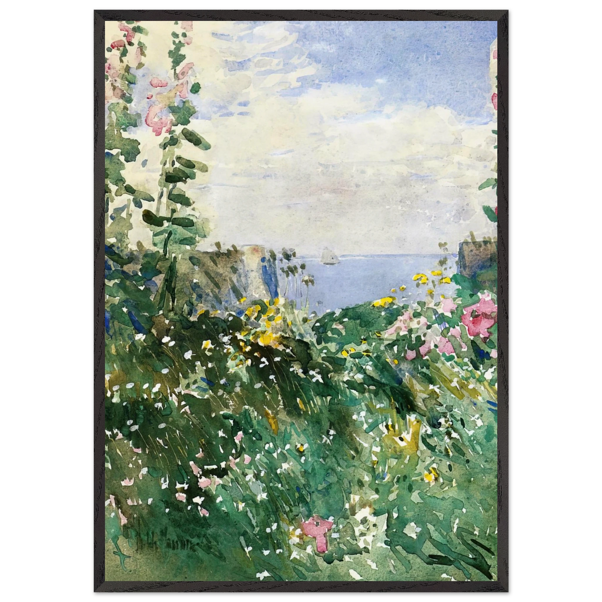 Isles of Shoals Garden Appledore - Childe Hassam Framed Art Print – Black Wooden Frame - Default Title - -Framed Art Print