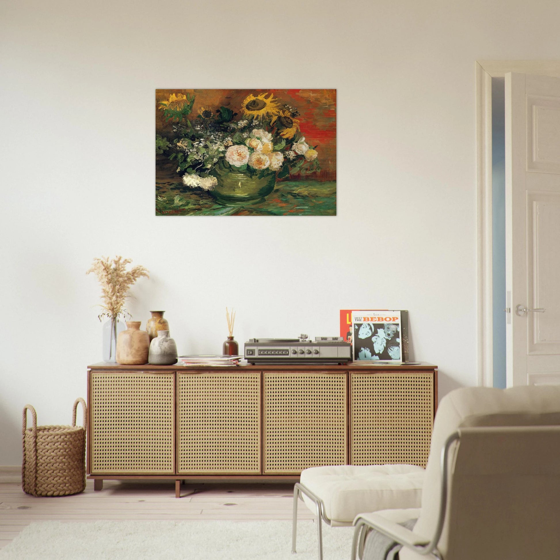 Still Life with Roses and Sunflowers - Vincent van Gogh Brushed Aluminum Print - 70x100 cm / 28x40 inches | Vincent van Gogh Aluminum Print | Vincent van Gogh Prints