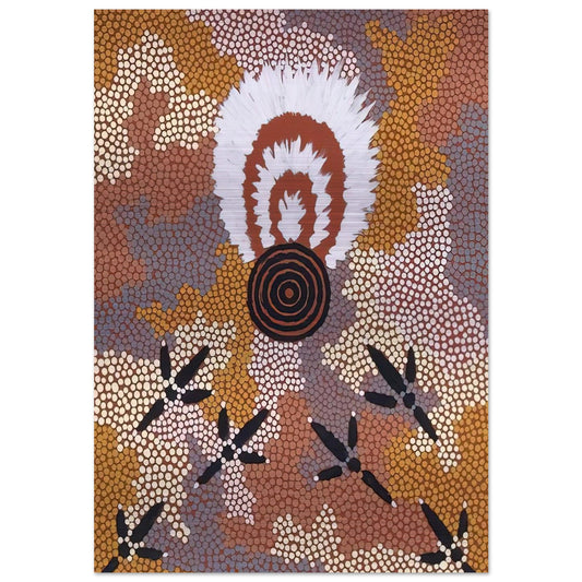 Eagle Dreaming at Mt. Allan - 1989 - Clifford Possum Tjapaltjarri Brushed Aluminum Print - 70x100 cm / 28x40 inches | Clifford Possum Tjapaltjarri Aluminum Print | Clifford Possum Tjapaltjarri Prints