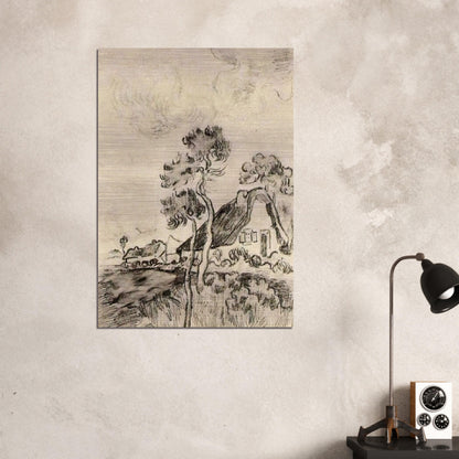 Cottages and Trees - Vincent van Gogh Brushed Aluminum Print - 70x100 cm / 28x40 inches | Vincent van Gogh Aluminum Print | Vincent van Gogh Prints