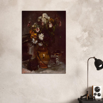 Flowers in a Vase and a Glass of Champagne - Pierre-Auguste Renoir Brushed Aluminum Print - 70x100 cm / 28x40 inches | Pierre-Auguste Renoir Aluminum Print | Pierre-Auguste Renoir Prints