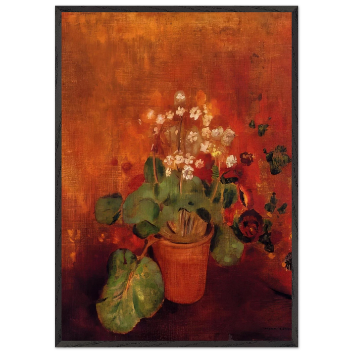 FLOWERS IN A POT ON A RED BACKGROUND - Odilon Redon 70x100 cm / 28x40 inches Framed Art Print – Black Wooden Frame