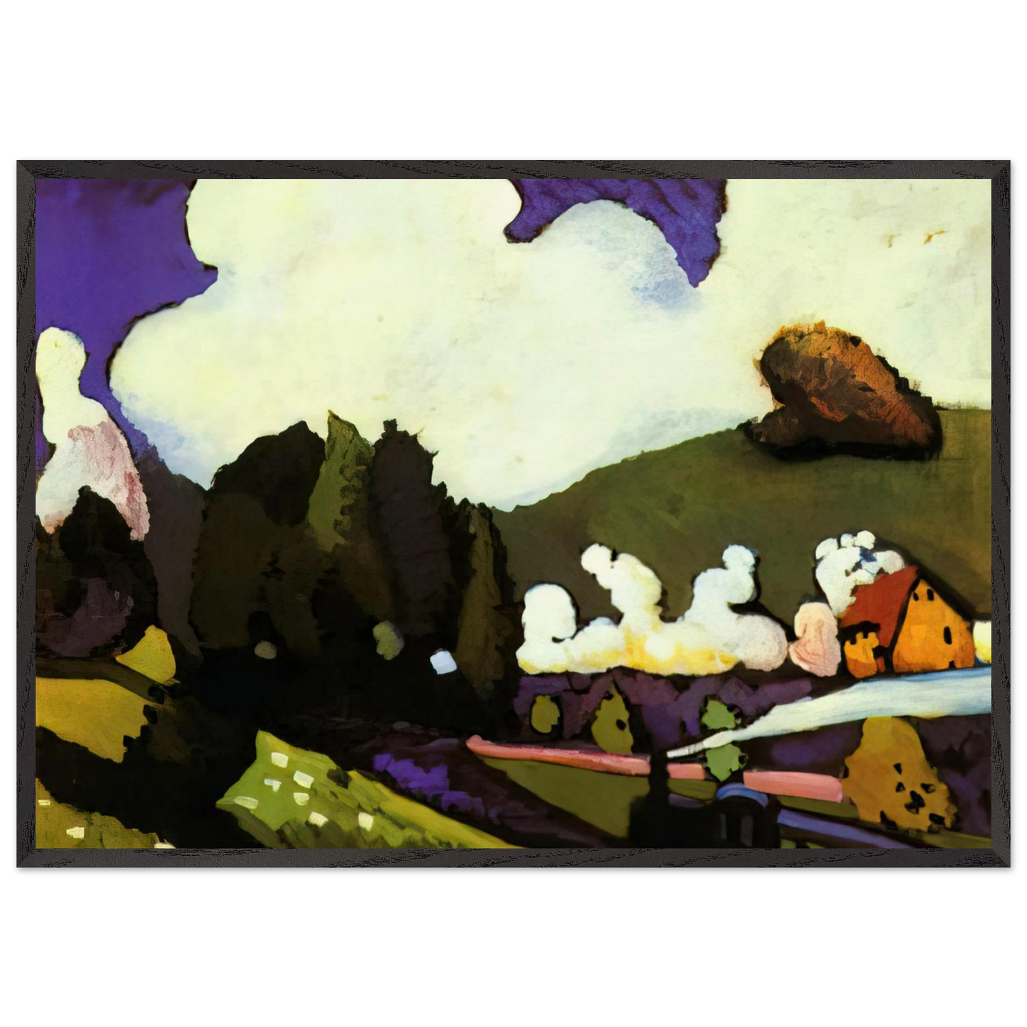 LANDSCAPE WITH A STEAM LOCOMOTIVE 1909 - Wassily Kandinsky Framed Art Print – Black Wooden Frame - Default Title - -Framed Art Print
