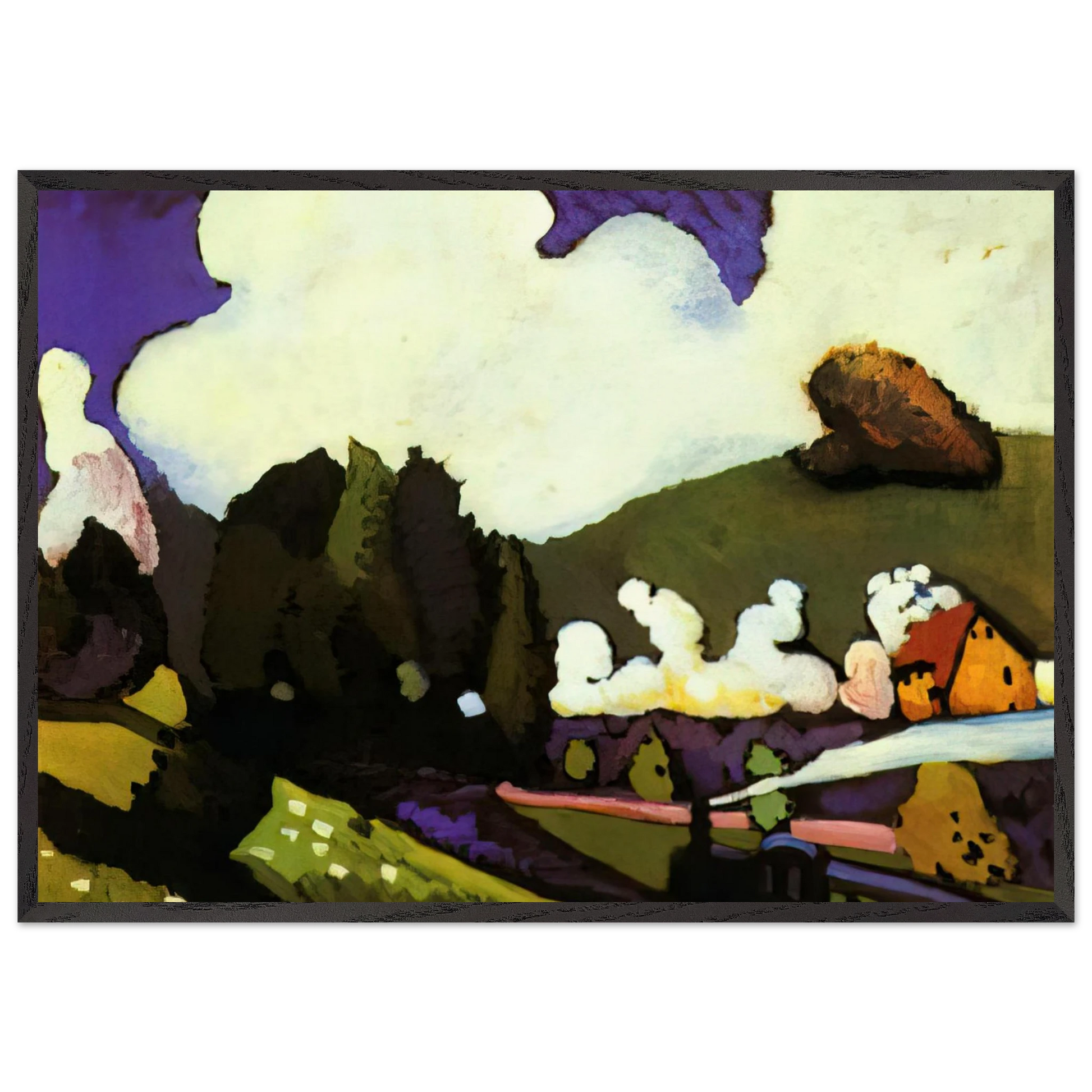 LANDSCAPE WITH A STEAM LOCOMOTIVE 1909 - Wassily Kandinsky Framed Art Print – Black Wooden Frame - Default Title - -Framed Art Print