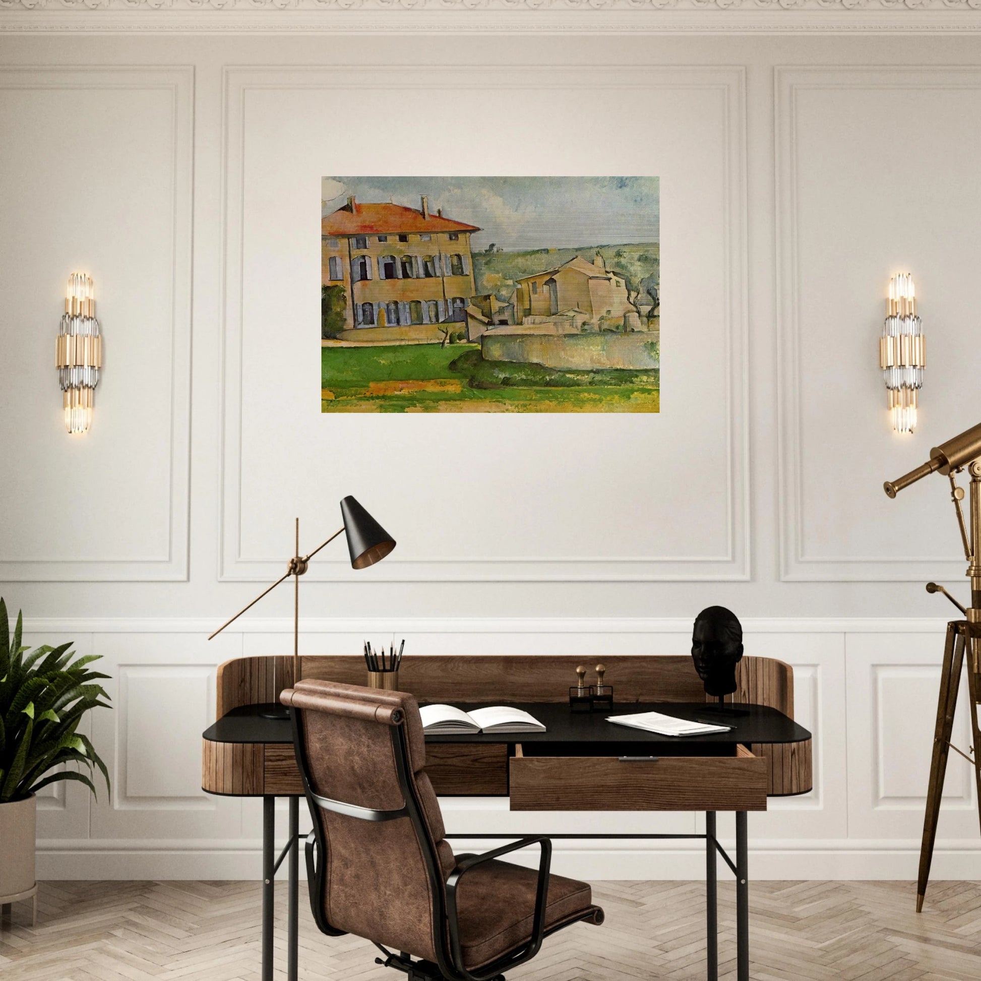 House and Farm at Jas de Bouffan - Paul Cézanne Brushed Aluminum Print - 70x100 cm / 28x40 inches | Paul Cézanne Aluminum Print | Paul Cézanne Prints