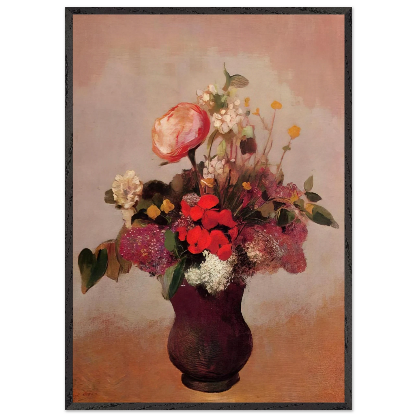 FLOWERS IN AA BROWN VASE - Odilon Redon Framed Art Print – Black Wooden Frame - Default Title - -Framed Art Print