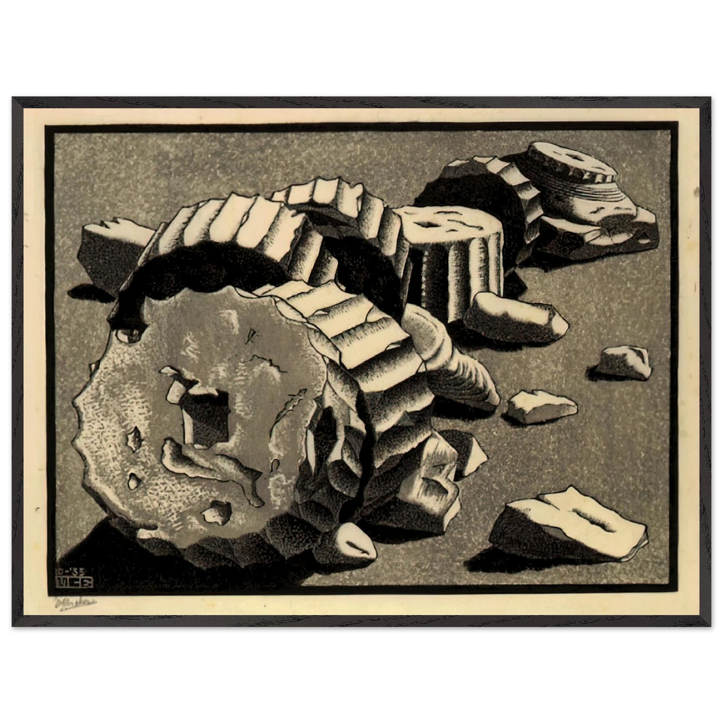 MC Escher - SELINUNTE SICILY OCTOBER 1935 1935 Wall Art - 30x40 cm / 12x16 inches - Premium Wooden Framed Poster With Fine Art Paper - Black frame