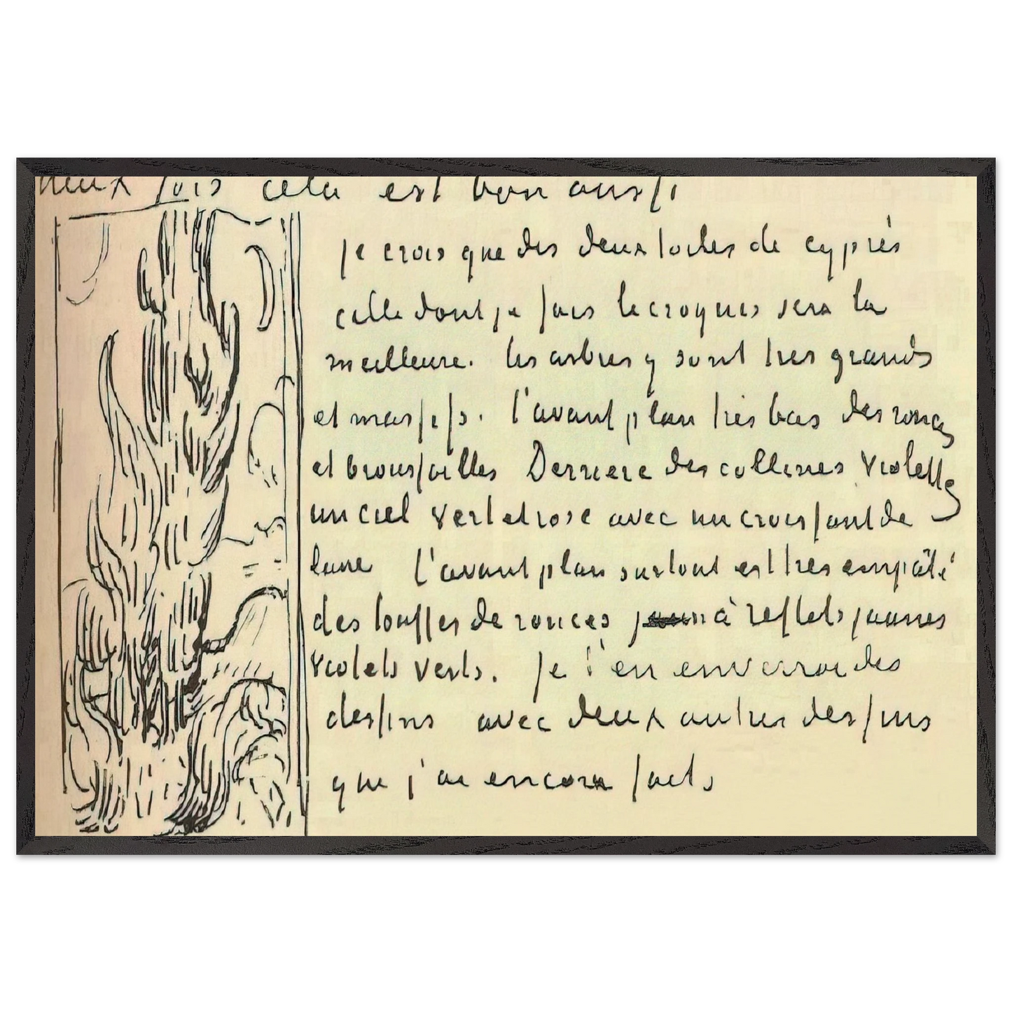 Cypresses Sketch on a Letter to Theo Van Gogh - Vincent van Gogh Framed Art Print – Black Wooden Frame - Default Title - -Framed Art Print