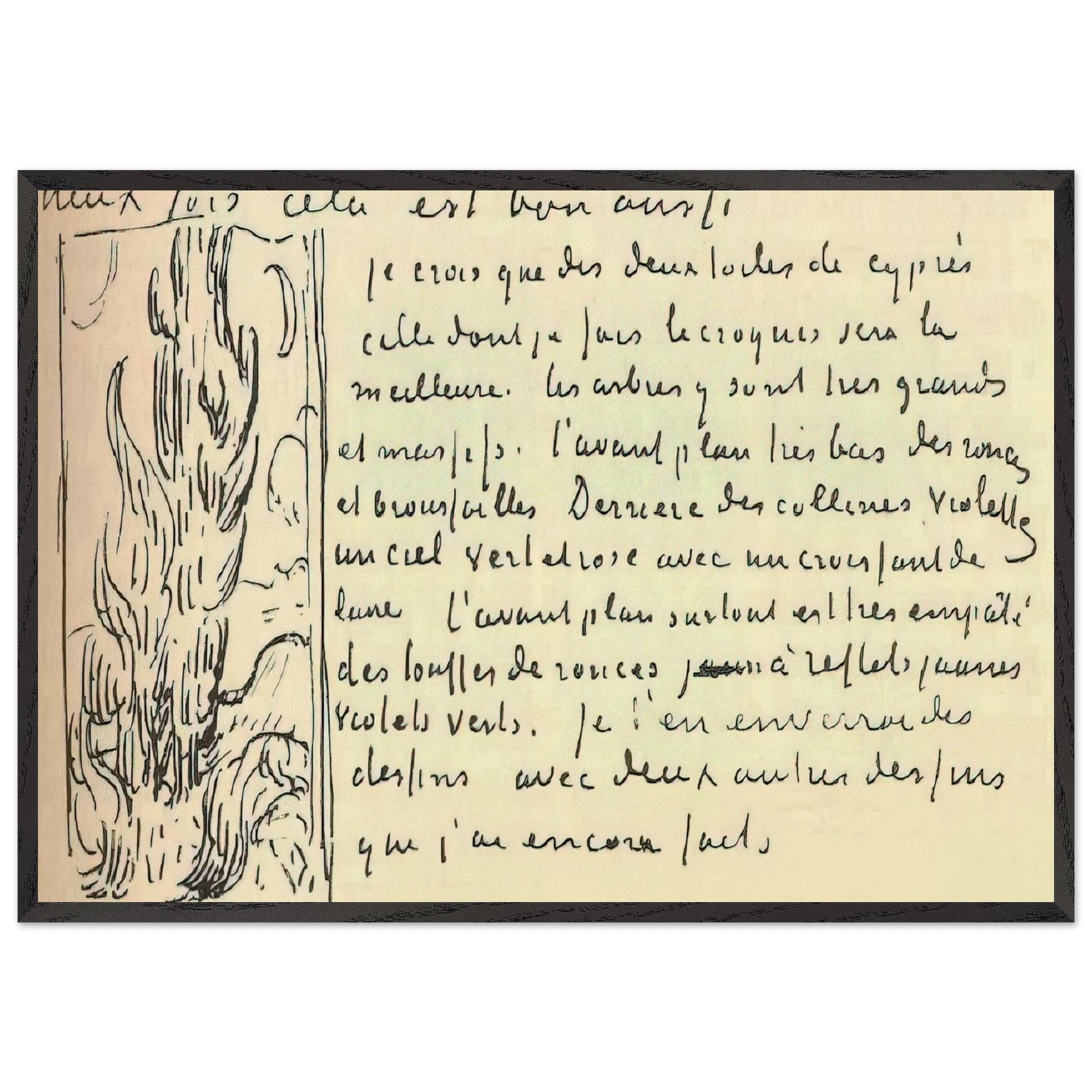 Cypresses Sketch on a Letter to Theo Van Gogh - Vincent van Gogh Framed Art Print – Black Wooden Frame - Default Title - -Framed Art Print