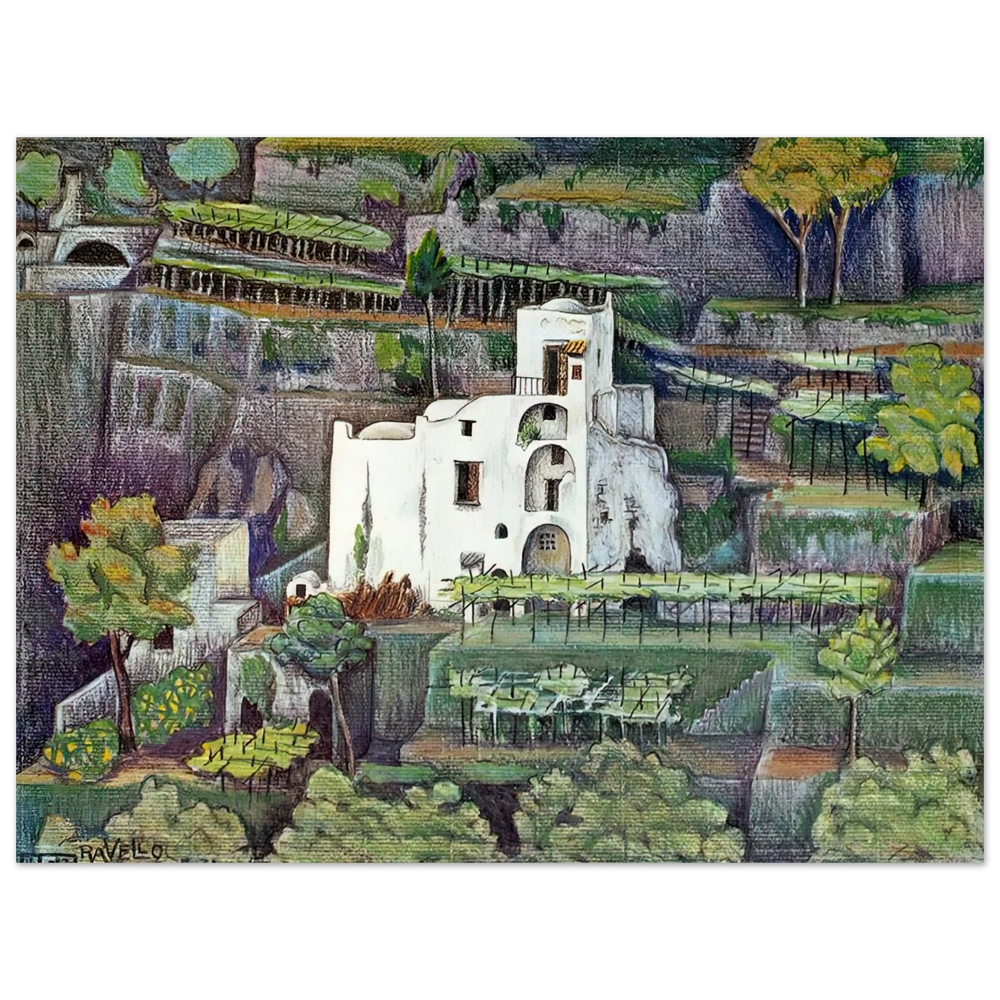 MC Escher - FARMHOUSE RAVELLO COLOUR Wall Art - 30x40 cm / 12x16 inches - Premium Wooden Framed Poster With Fine Art Paper - Wood frame