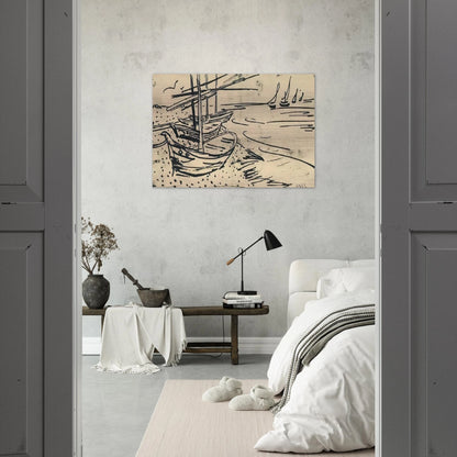 Fishing Boats on the Beach - Vincent van Gogh Brushed Aluminum Print - 70x100 cm / 28x40 inches | Vincent van Gogh Aluminum Print | Vincent van Gogh Prints