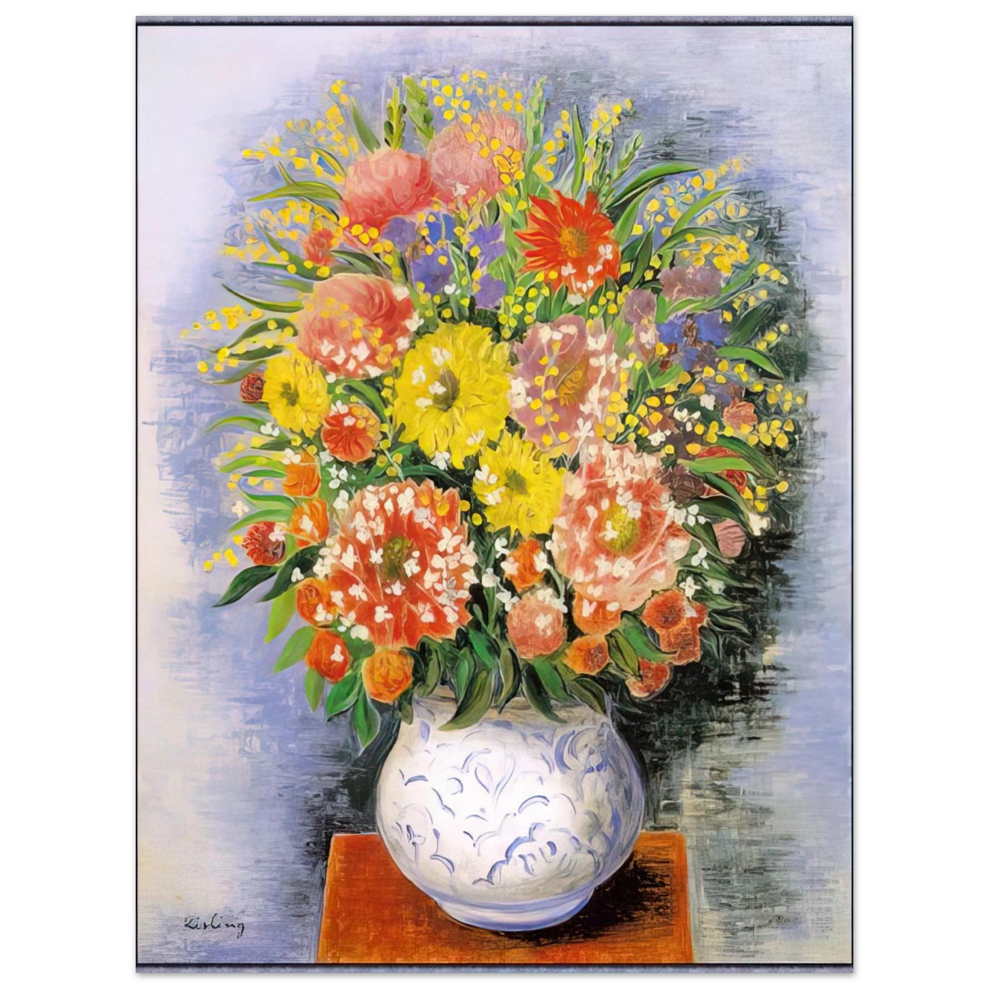 Moise Kisling - BOUQUET OF VARIOUS FLOWERS AND MIMOSA Fine Art Poster - Default Title