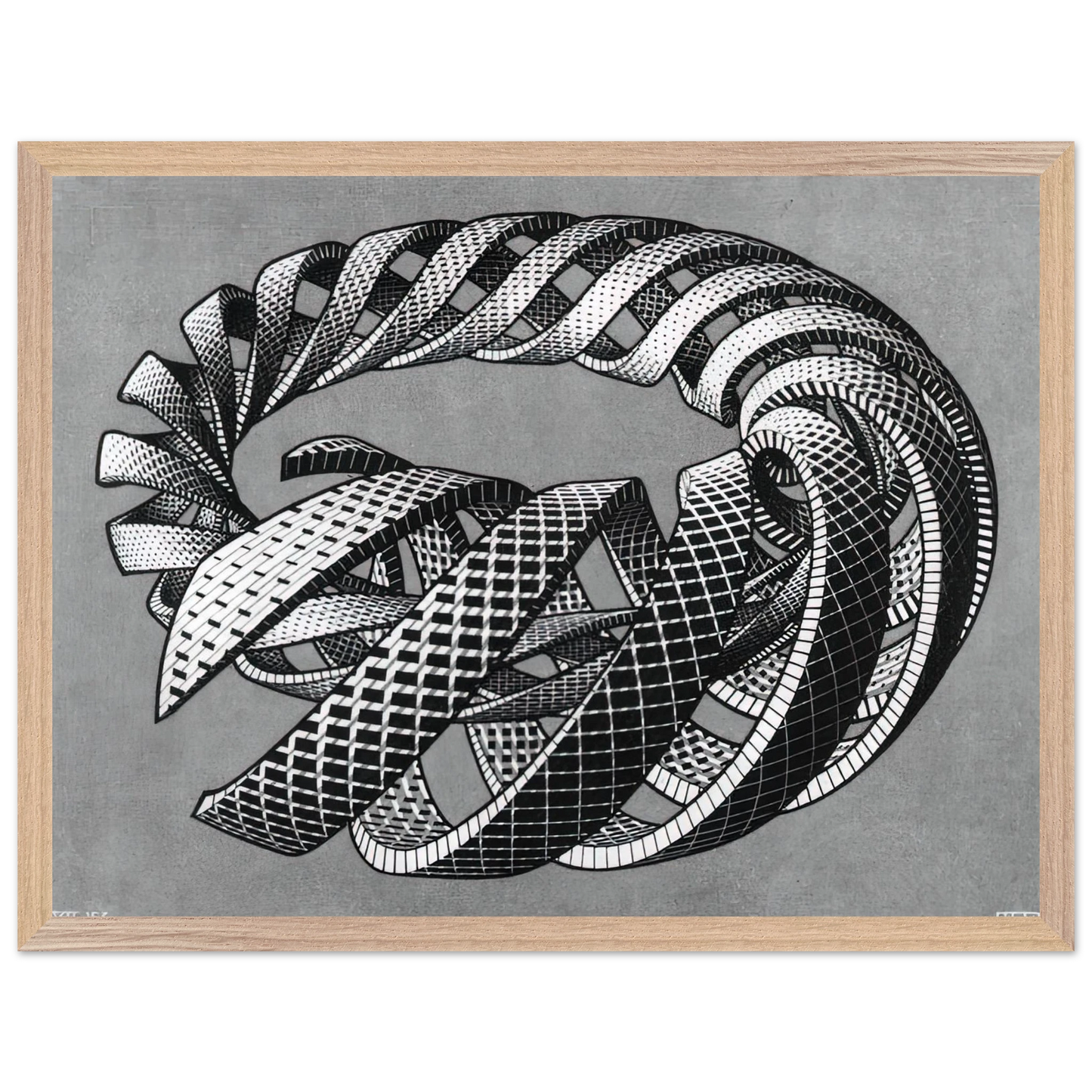 MC Escher - SPIRALS Wall Art - 60x80 cm / 24x32 inches - Premium Wooden Framed Poster With Fine Art Paper - White frame