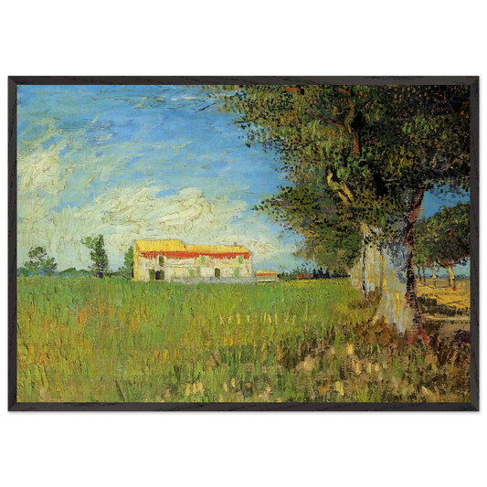 Farmhouse in a Wheat Field - Vincent van Gogh 70x100 cm / 28x40 inches Framed Art Print – Black Wooden Frame