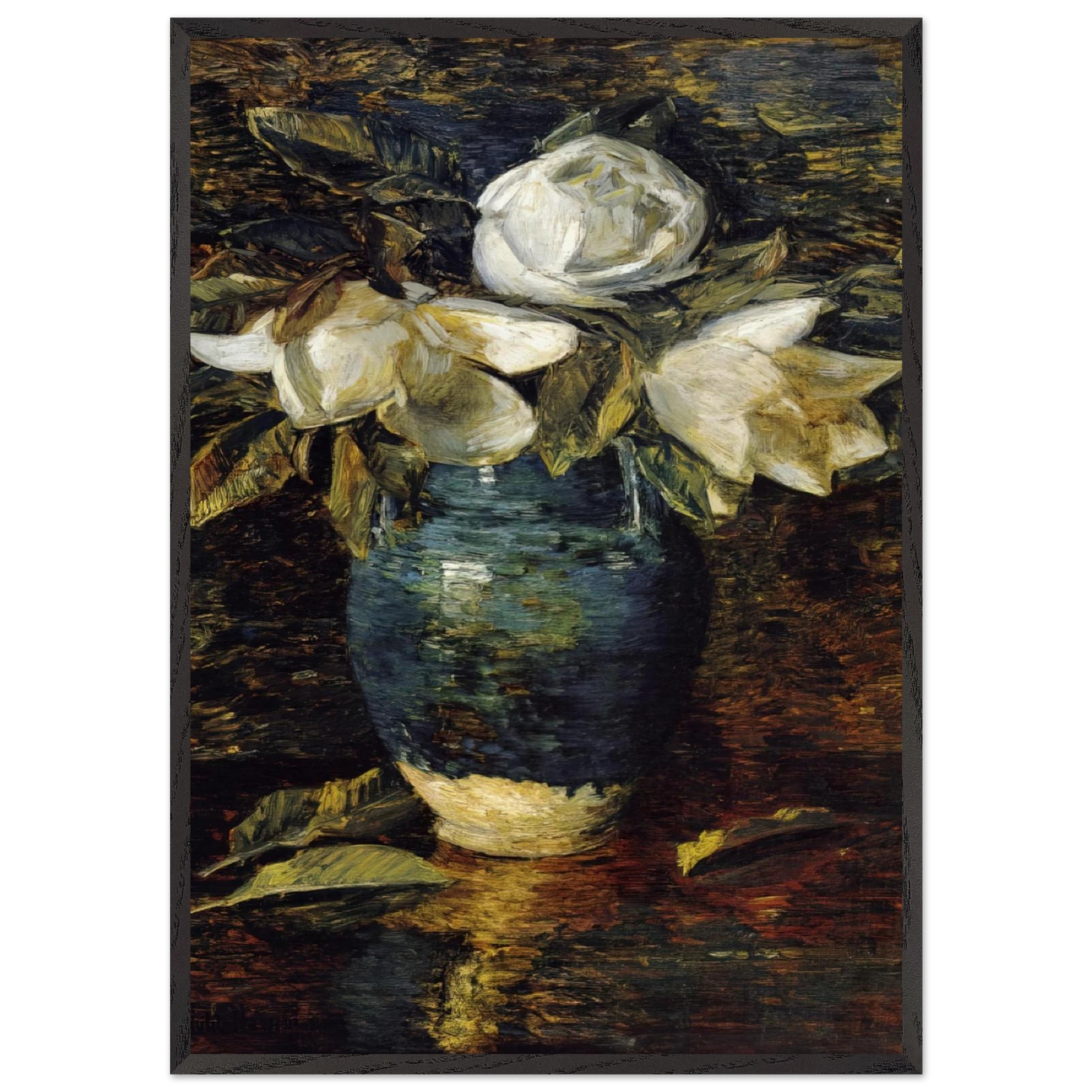 Giant Magnolias - Childe Hassam Framed Art Print – Black Wooden Frame - Default Title - -Framed Art Print