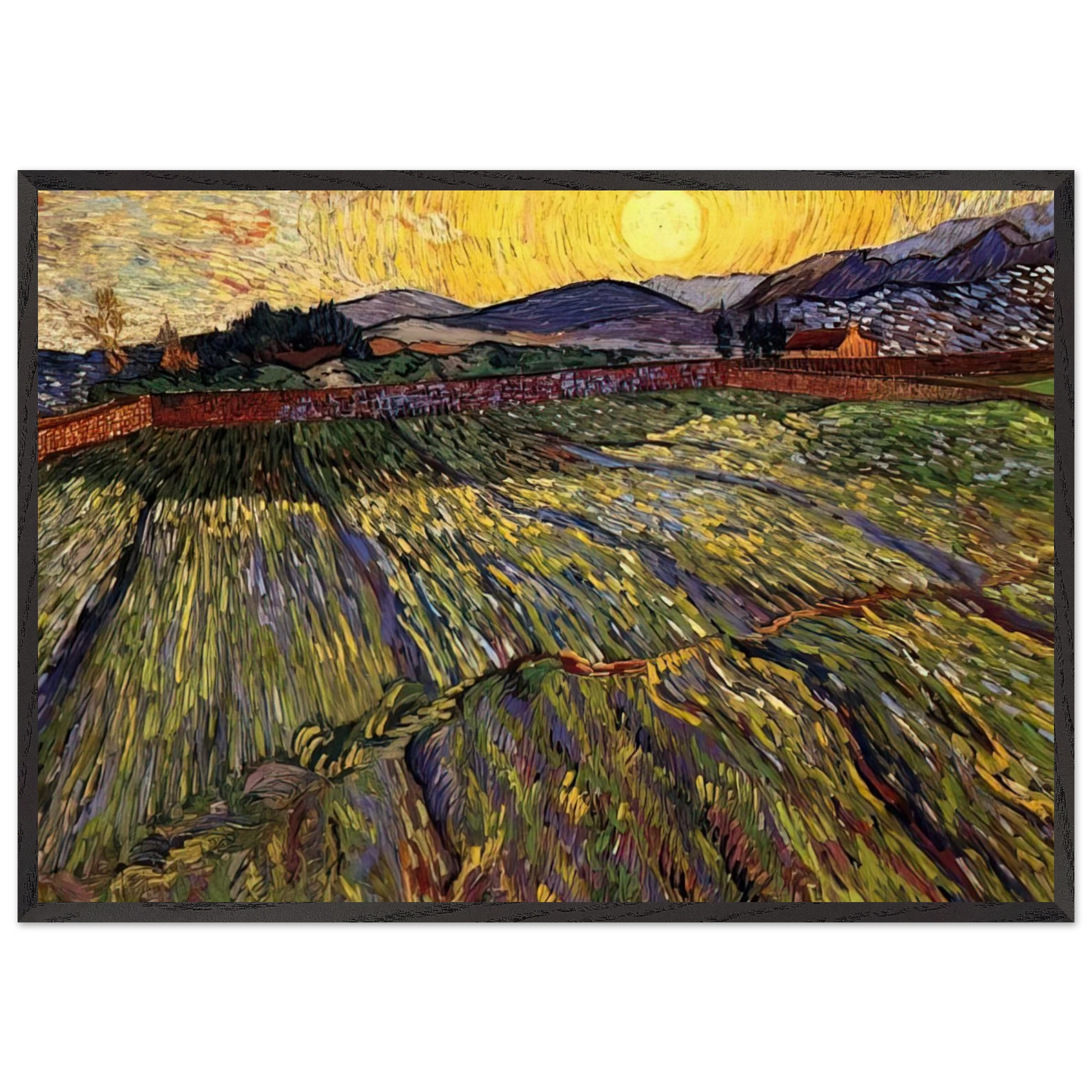 Wheat Field with Rising Sun - Vincent van Gogh Framed Art Print – Black Wooden Frame - Default Title - -Framed Art Print