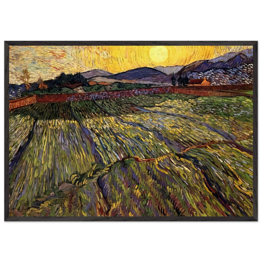 Wheat Field with Rising Sun - Vincent van Gogh Framed Art Print – Black Wooden Frame - Default Title - -Framed Art Print