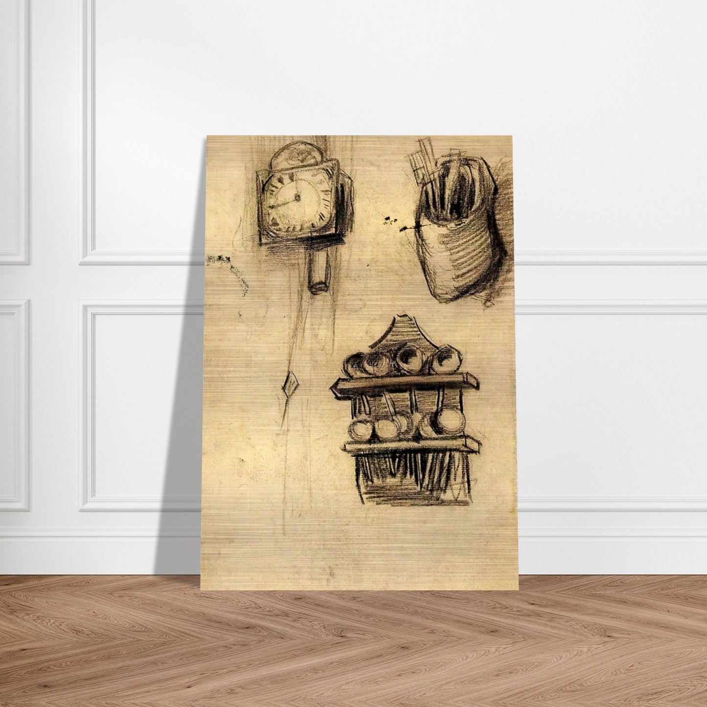 Clock, Clog with Cutlery and a Spoon Rack - Vincent van Gogh Brushed Aluminum Print - 70x100 cm / 28x40 inches | Vincent van Gogh Aluminum Print | Vincent van Gogh Prints