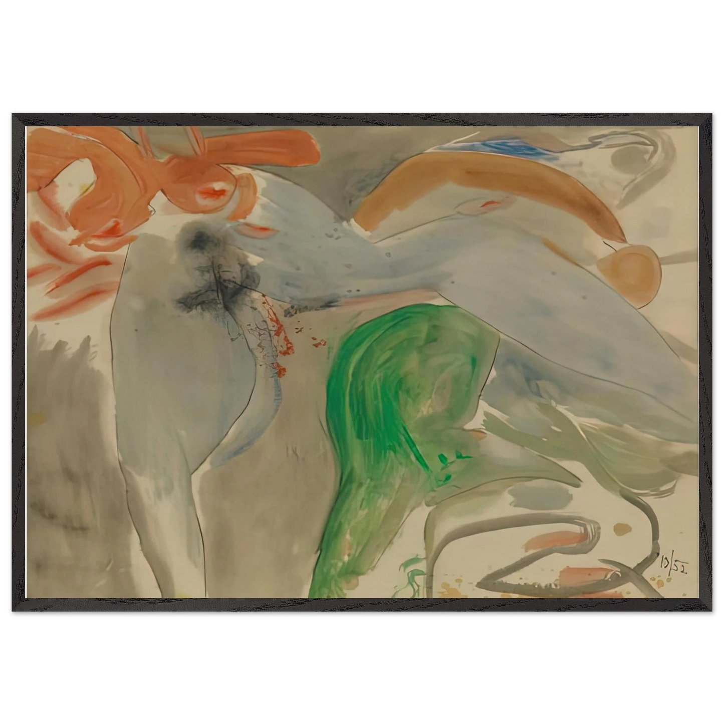 Scene with Nude 1952- - Helen Frankenthaler Framed Art Print – Black Wooden Frame - Default Title - -Framed Art Print