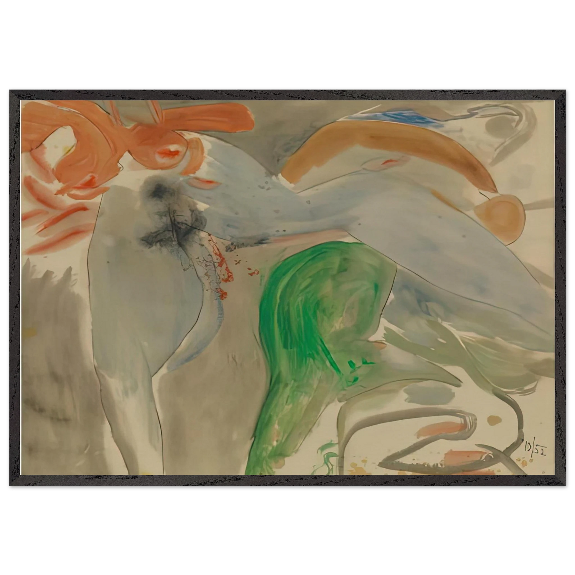 Scene with Nude 1952- - Helen Frankenthaler Framed Art Print – Black Wooden Frame - Default Title - -Framed Art Print