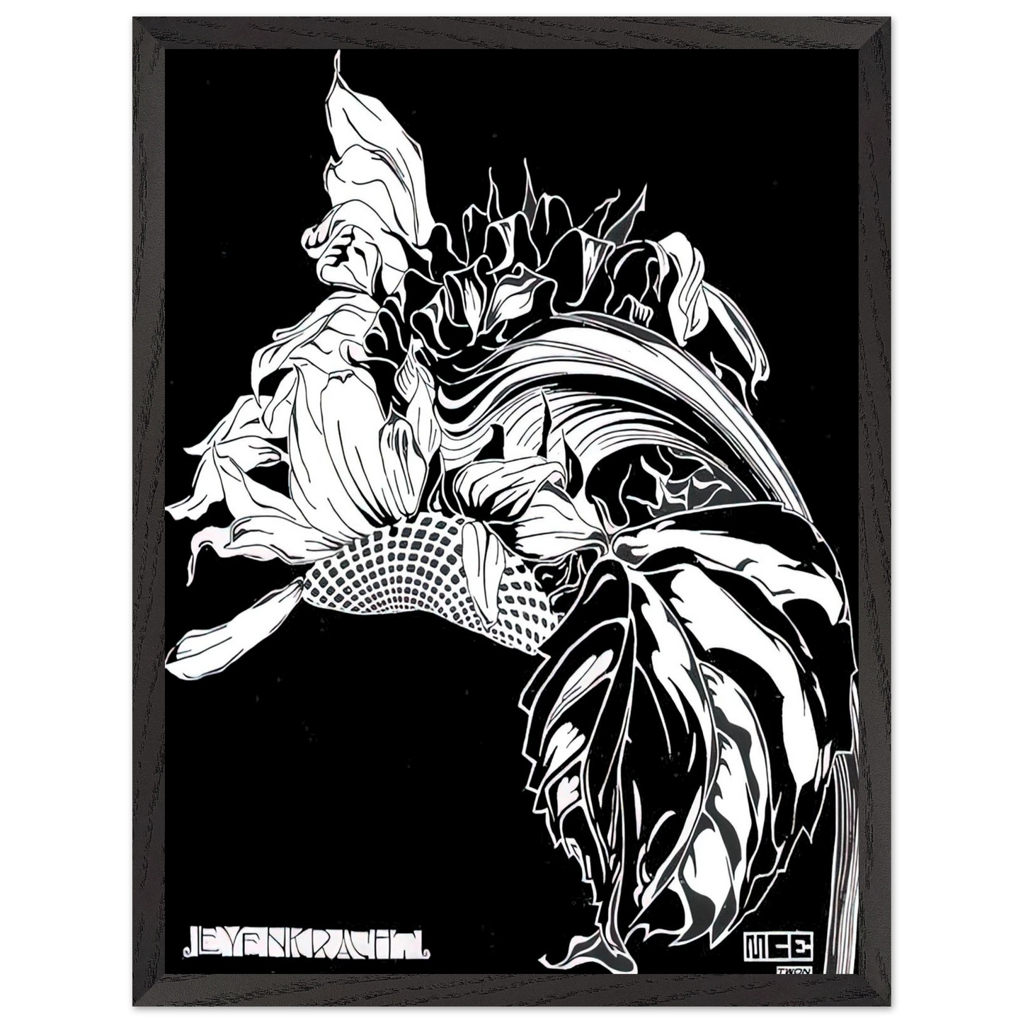 MC Escher - LIFE FORCE Wall Art - 21x29.7 cm / 8x12" - Premium Wooden Framed Poster With Fine Art Paper - White frame