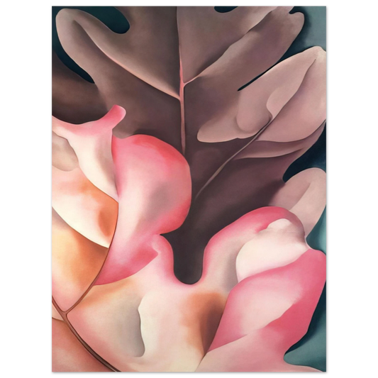 Georgia O'Keeffe - Oak Leaves Pink and Grey Fine Art Poster - 13x18 cm / 5x7 inches