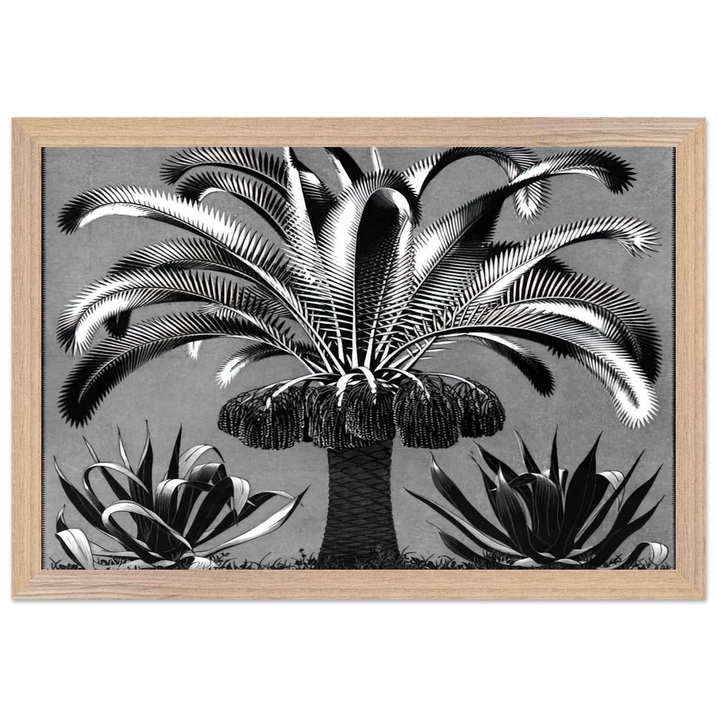 MC Escher - PALM Wall Art - 60x80 cm / 24x32 inches - Premium Wooden Framed Poster With Fine Art Paper - White frame