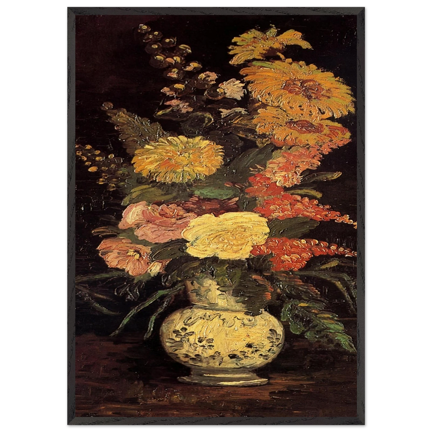 Vase with Asters Salvia and Other Flowers - Vincent van Gogh Framed Art Print – Black Wooden Frame - Default Title - -Framed Art Print