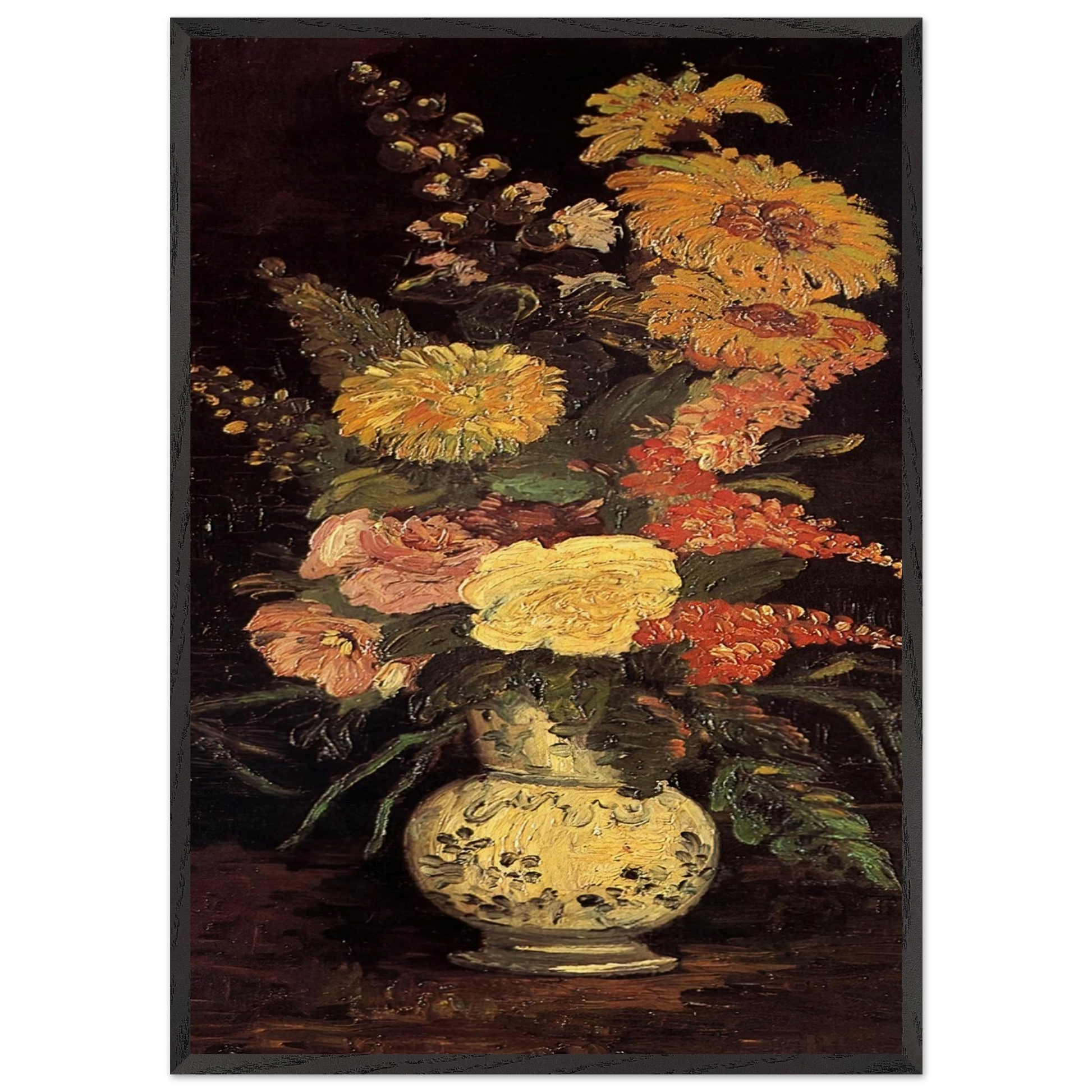Vase with Asters Salvia and Other Flowers - Vincent van Gogh Framed Art Print – Black Wooden Frame - Default Title - -Framed Art Print