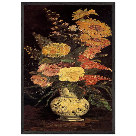 Vase with Asters Salvia and Other Flowers - Vincent van Gogh Framed Art Print – Black Wooden Frame - Default Title - -Framed Art Print