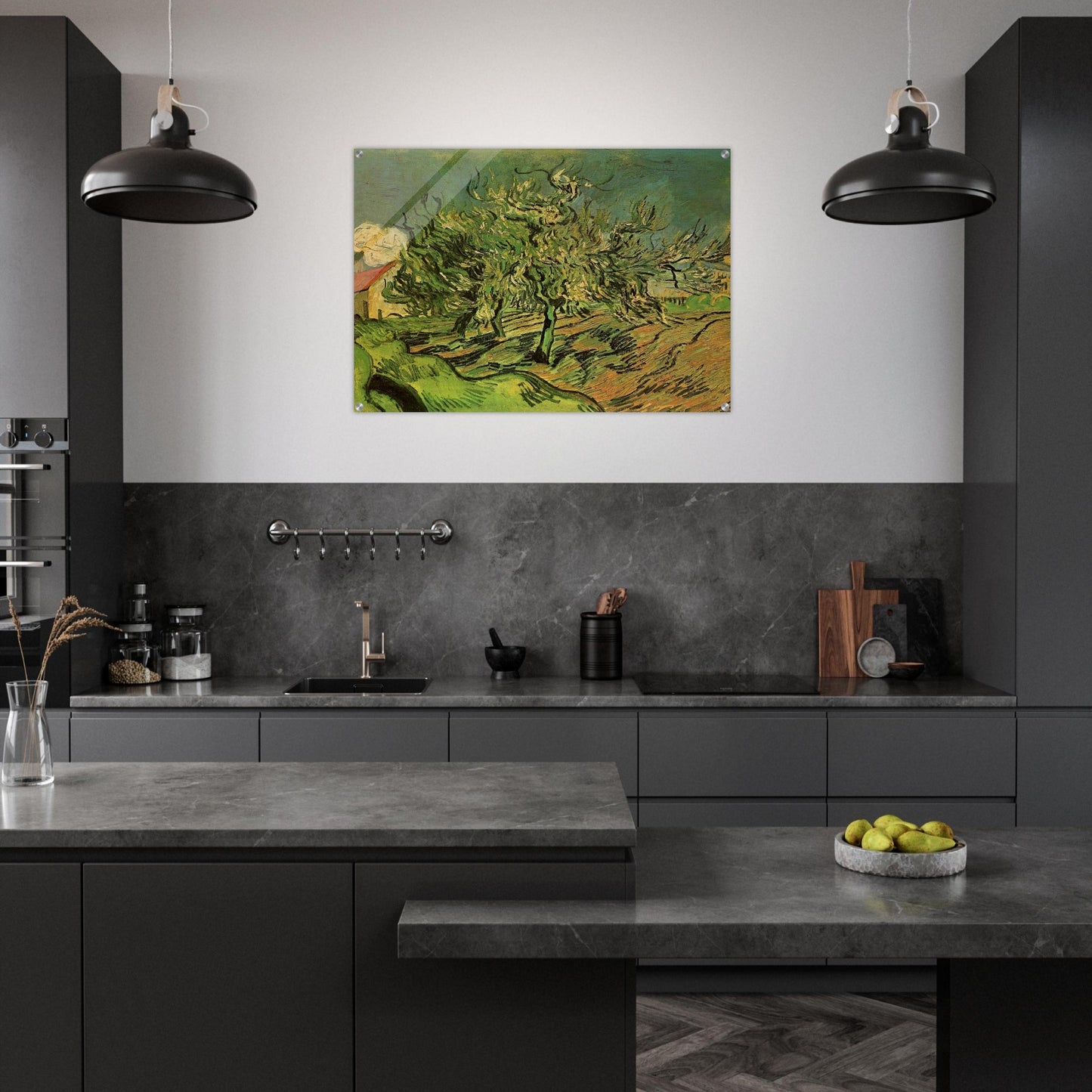 Landscape with Three Trees and a House - Vincent van Gogh Acrylic Print - 70x100 cm / 28x40″ inches | Vincent van Gogh Wall Art | Vincent van Gogh Prints