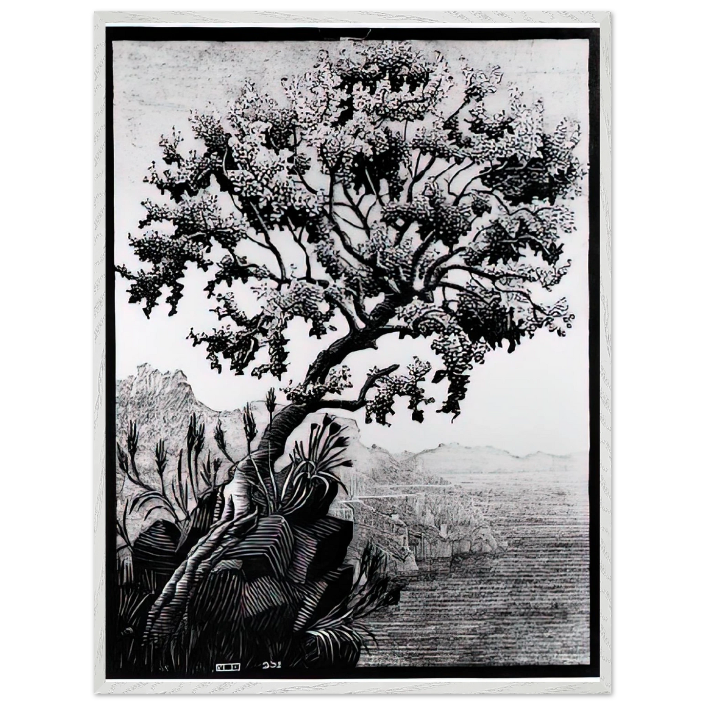 MC Escher - ESCHER (14) Wall Art - 21x29.7 cm / 8x12" - Premium Wooden Framed Poster With Fine Art Paper - White frame