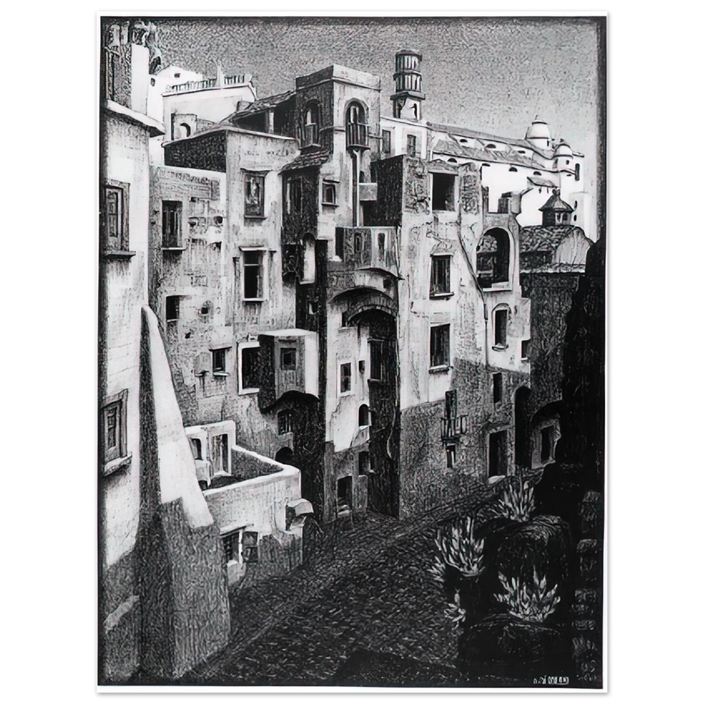 MC Escher - DILAPIDATED HOUSES IN ATRANI 1931 Wall Art - 21x29.7 cm / 8x12" - Fine Art Poster - -