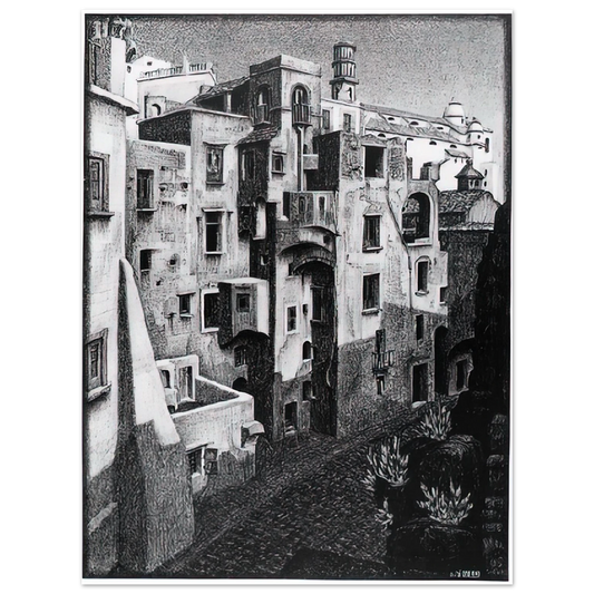 MC Escher - DILAPIDATED HOUSES IN ATRANI 1931 Wall Art - 21x29.7 cm / 8x12" - Fine Art Poster - -