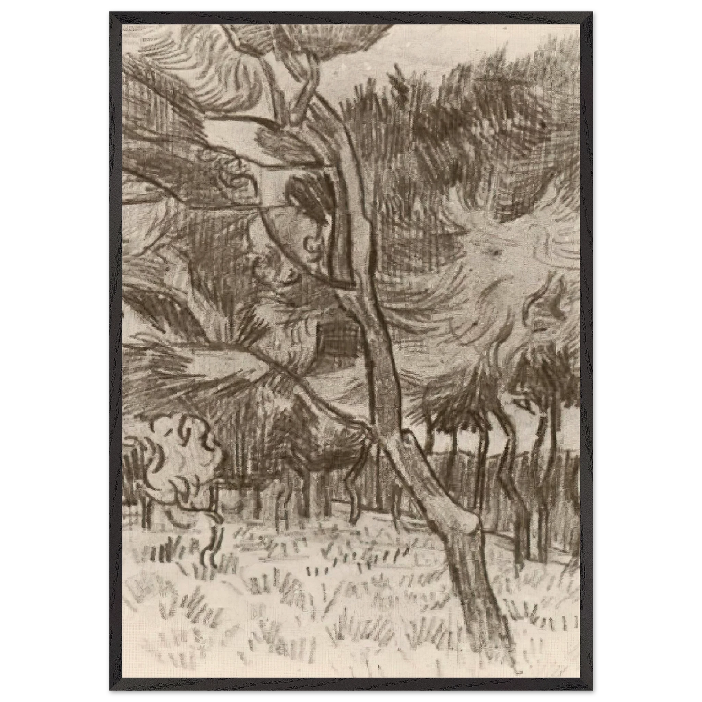 Pine Trees in the Garden of the Asylum - Vincent van Gogh Framed Art Print – Black Wooden Frame - Default Title - -Framed Art Print