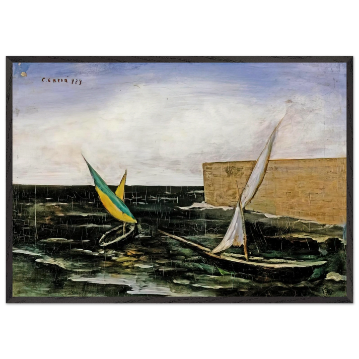 VELE NEL PORTO - Carlo Carra 70x100 cm / 28x40 inches Framed Art Print – Black Wooden Frame