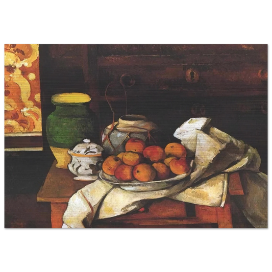 Still life in front of a chest of drawers - Paul Cézanne Brushed Aluminum Print - 70x100 cm / 28x40 inches | Paul Cézanne Aluminum Print | Paul Cézanne Prints