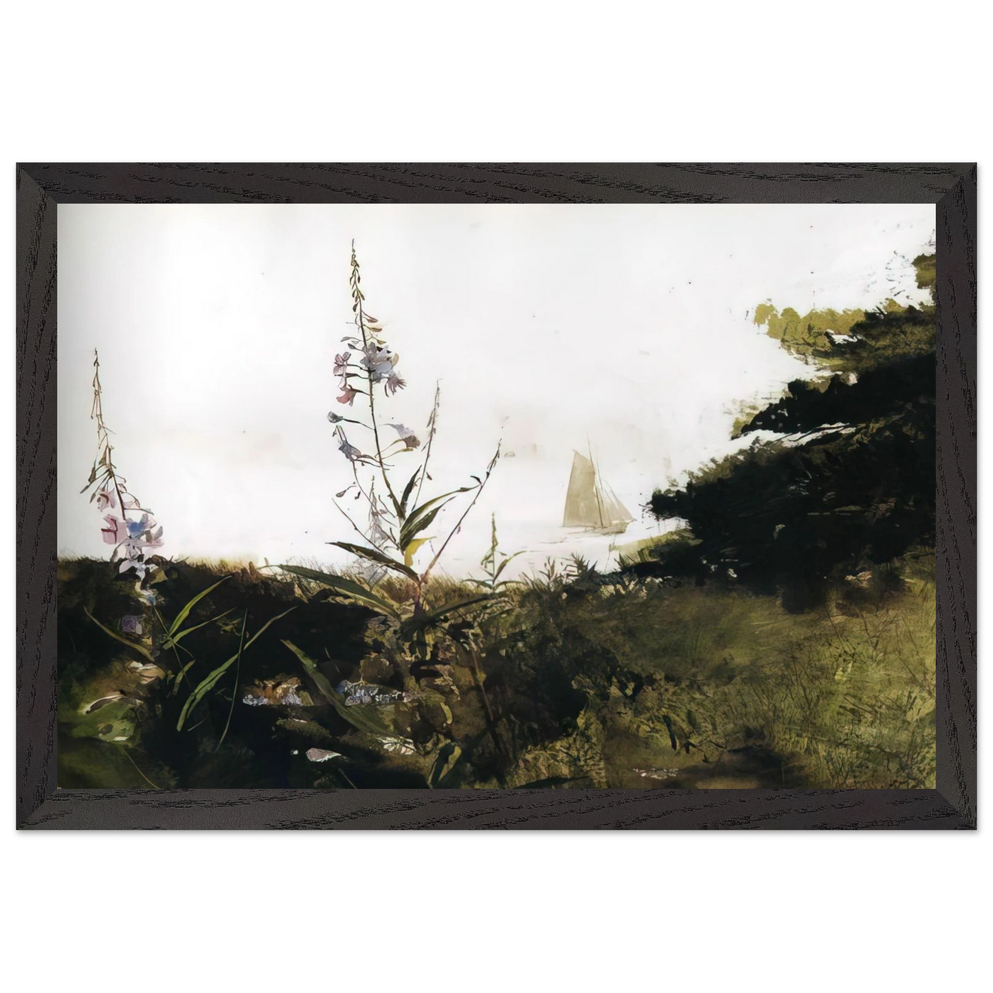 Andrew Wyeth - UNDER SAIL Wall Art - 60x80 cm / 24x32 inches - Premium Wooden Framed Poster With Fine Art Paper - White frame