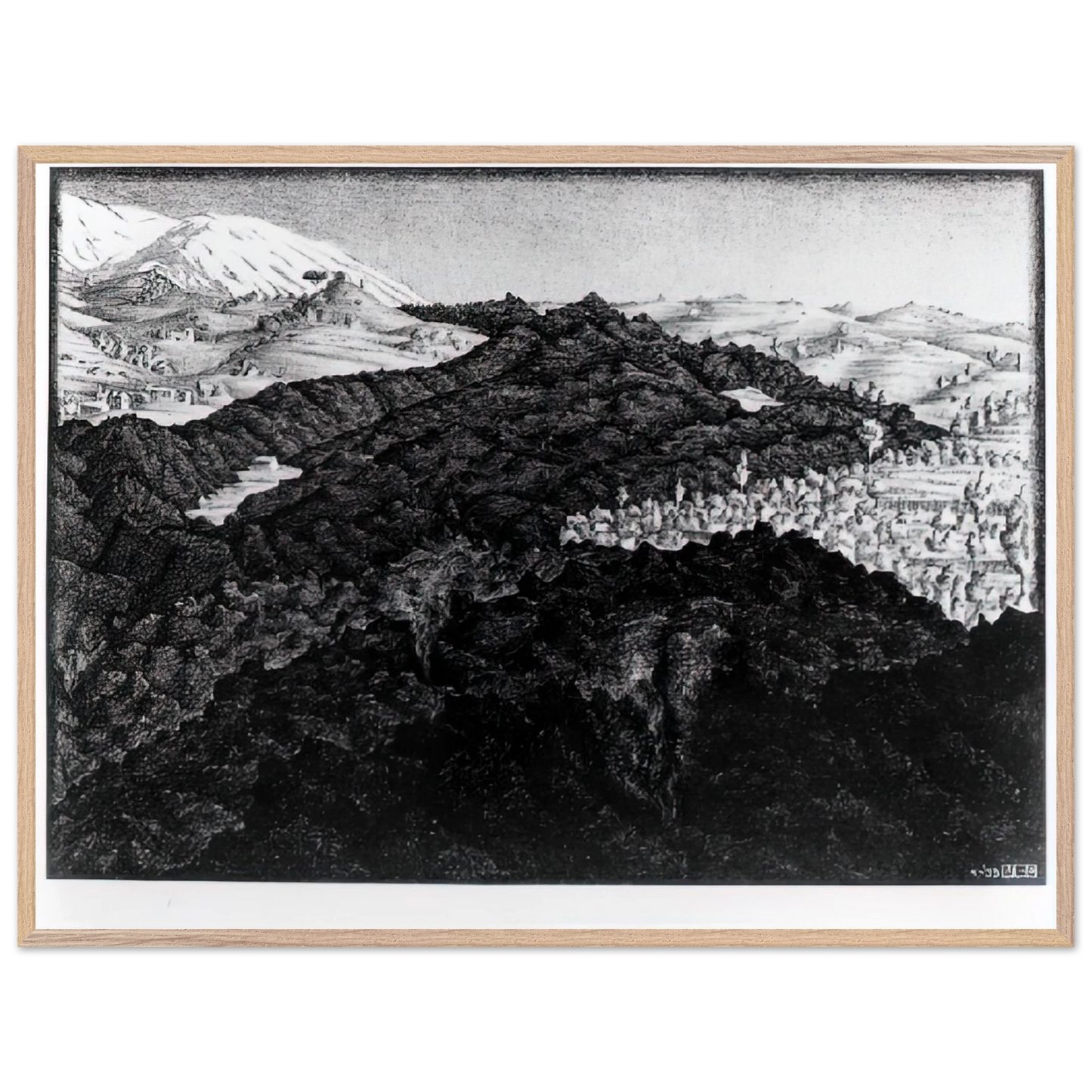 MC Escher - LAVA FLOW FROM ETNA Wall Art - 60x80 cm / 24x32 inches - Premium Wooden Framed Poster With Fine Art Paper - Wood frame