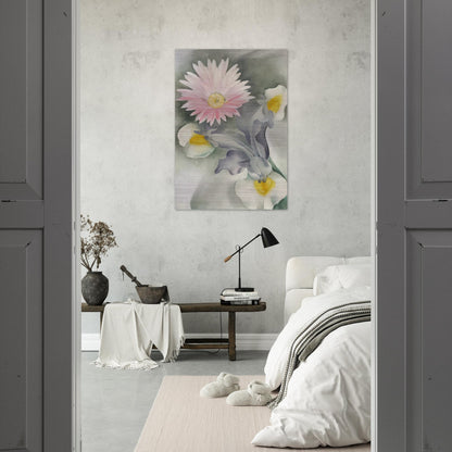 Pink Daisy with Iris - Georgia O'Keeffe Brushed Aluminum Print - 70x100 cm / 28x40 inches | Georgia O'Keeffe Aluminum Print | Georgia O'Keeffe Prints